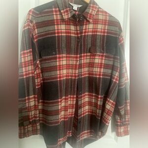 Womens Plaid Flannel Shirt - Red and Gray